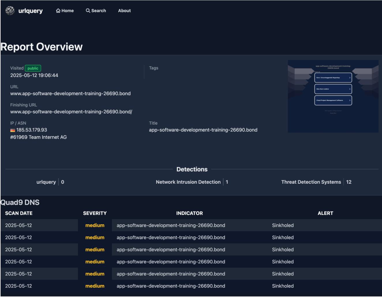 Figure 2. UrlQuery sandbox analysis of a domain seen by CleanINTERNET®